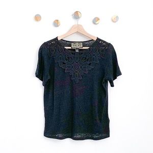 Anthropologie James Coviello Lace Linen Tee